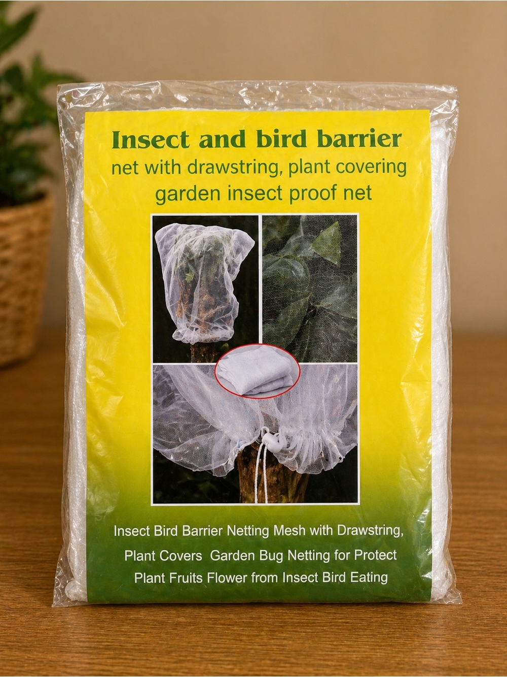 White Insect & Bird Barrier Netting with Drawstring - Packaged Plant Cover